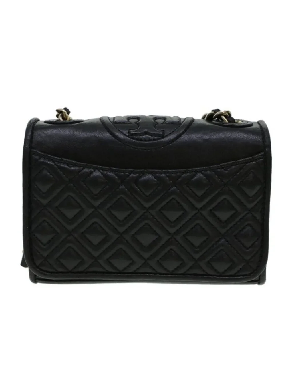 Authentic TORY BURCH Chain Shoulder Bag Leather Black